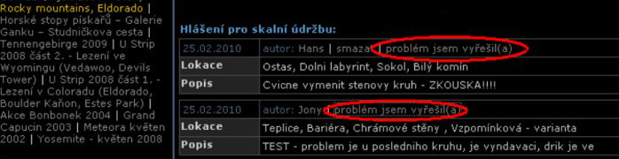 Hlášení pro skalní údržbu - problém jsem vyřešil(a)